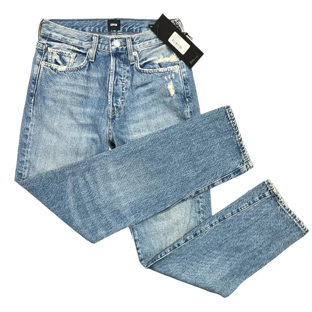 NWT Edwin CAI Classic Straight Jeans in Blue Shield Size 25
